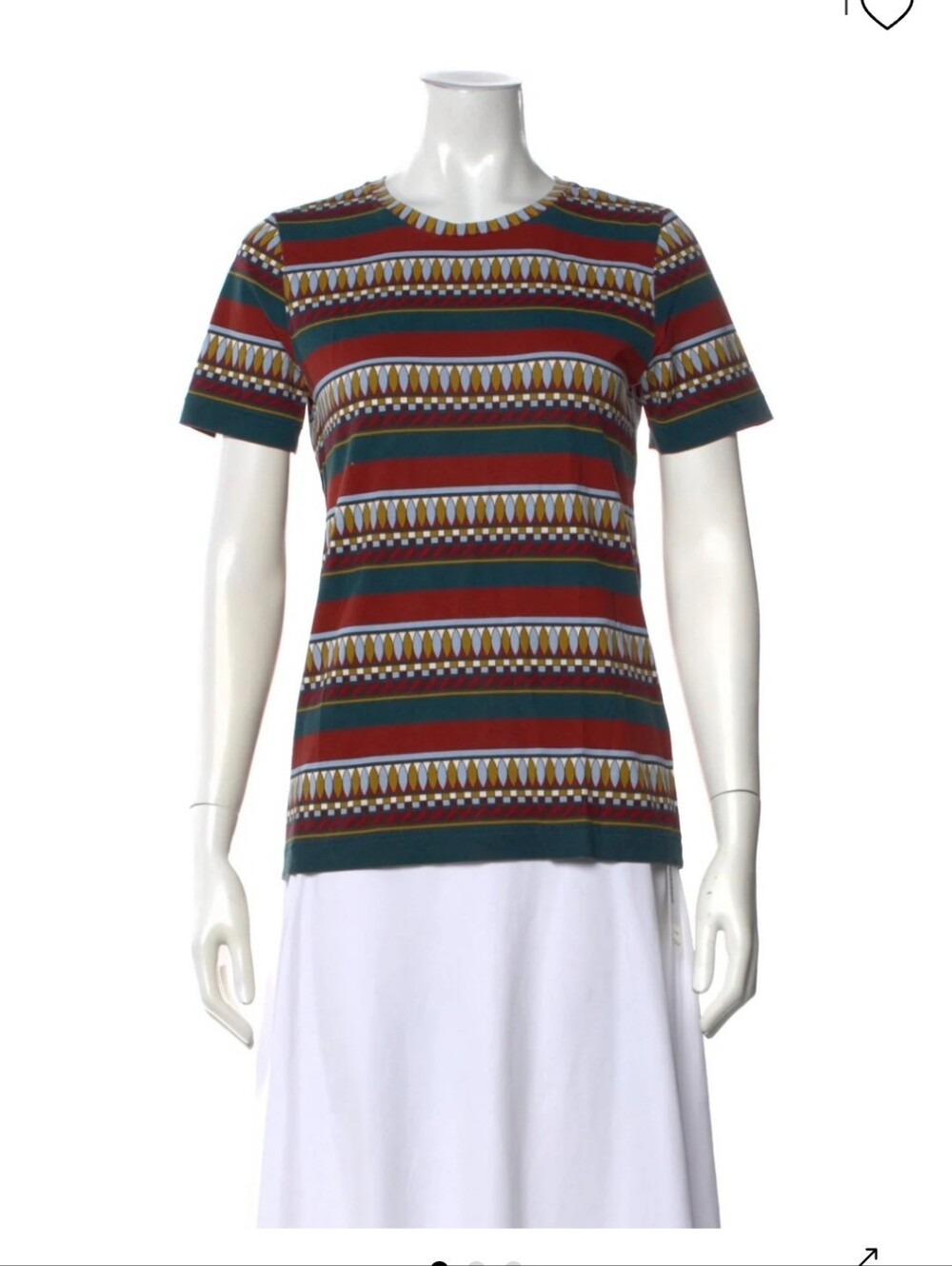 Tory Burch Short-Sleeve Geo Stripe Tee in Maroon, Teal & Yellow